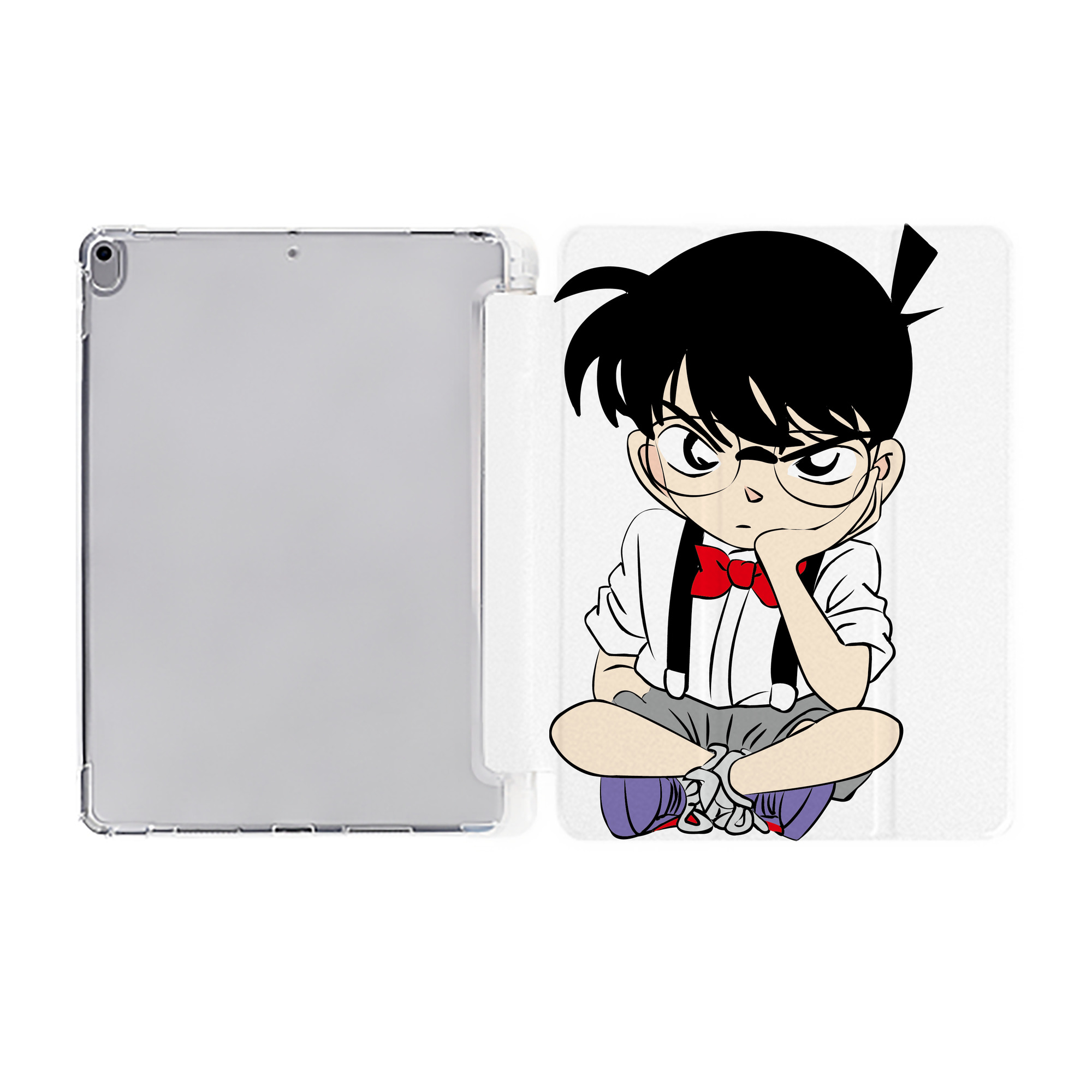 （画像用） 名探偵コナン 江戸川 コナン Detective Conan Conan Edogawa IPad ケース ペン収納付き 三つ折りスタンド PUレザー×シリコン 対応機種9.5/10.5/10.9インチ